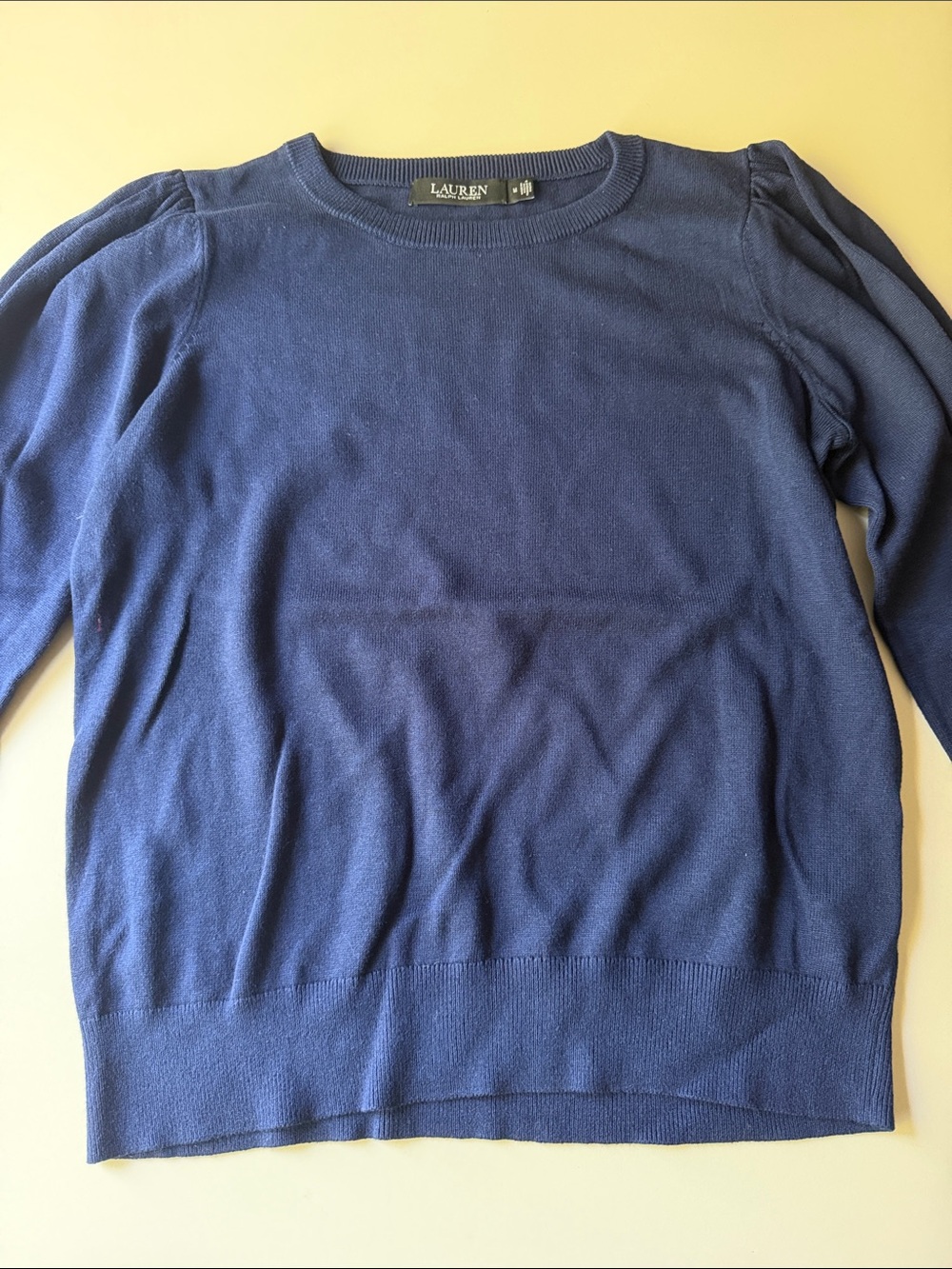 Lauren Ralph Lauren Crew Neck Puff Shoulder Sweater in Navy